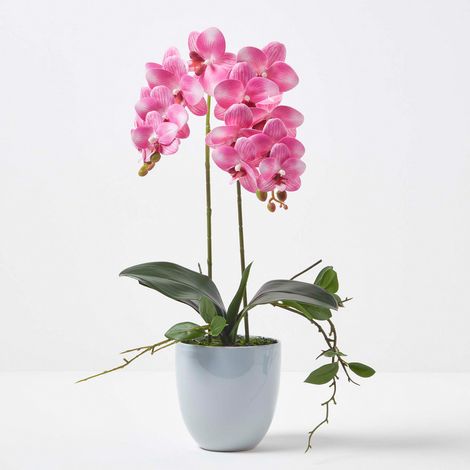 HOMESCAPES Künstliche pinke Phalaenopsis-Orchidee im grauen Keramik-Topf, 54 cm (1/5)