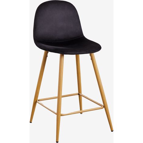 Tabouret haut en velours Glamm SKLUM ↑65 cm Noir Bois naturel