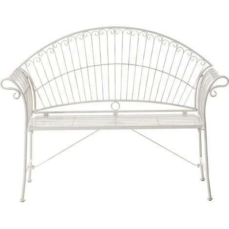 Panca da giardino in ferro a 2 posti stile vintage retrò bianco sporco Gualea (1/5)