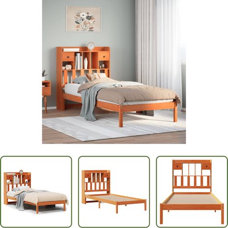 vidaXL Rangement - Lit bibliothèque sans matelas cire marron 75x190 cm pin massif (1/5)