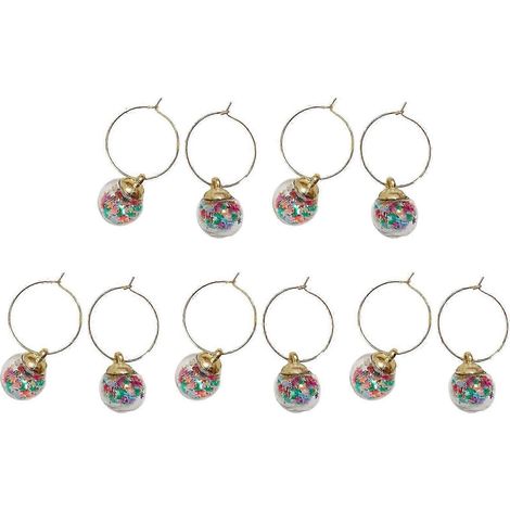Lot de 10 étiquettes pour verres à vin avec anneaux, idéales pour les fêtes et célébrations à la maison. Étiquettes jaunes bicolores. (1/5)