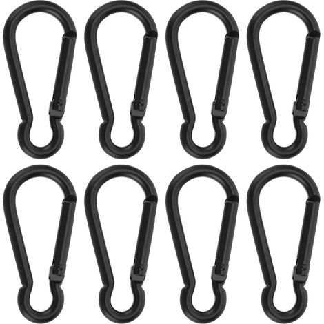 Lot de 8 mousquetons à ressort en acier inoxydable - Clip en métal robuste - Pour mangeoires à oiseaux, harnais de laisse pour chien, randonnée, camping, pêche, voyage (1/5)