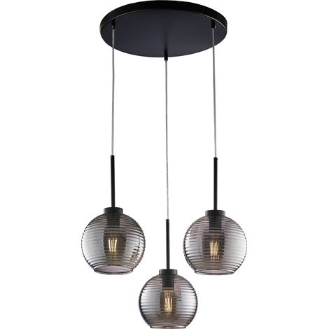 Sospensione Moderna Ankara 3 Luci Ferro Nero Vetro Soffiato Grigio Specchiato (1/3)