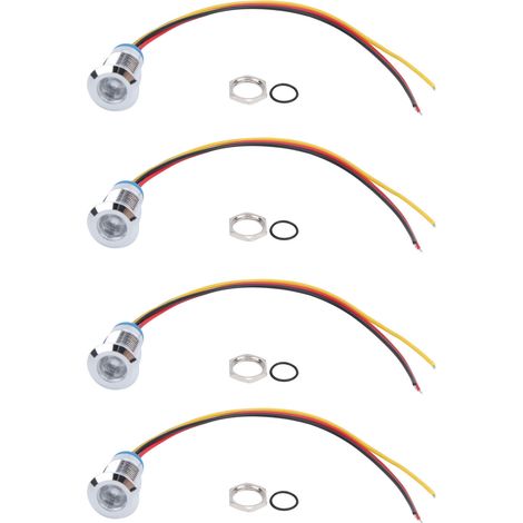Lot de 4 voyants ronds LED étanches bicolores, cathodes communes 12mm 3-6V (rouge et jaune), pré-câblés. (1/5)