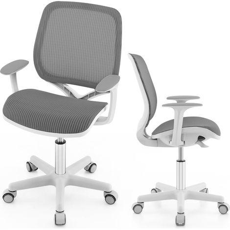 COSTWAY Sedia Scrivania per Bambini con Altezza Regolabile 80-92 cm, Sedia da Uffcio Piccola con Ruote con Freno e Braccioli Morbidi, Mobile Ergonomica per Bambini 6-15 Anni (Grigio) (1/5)