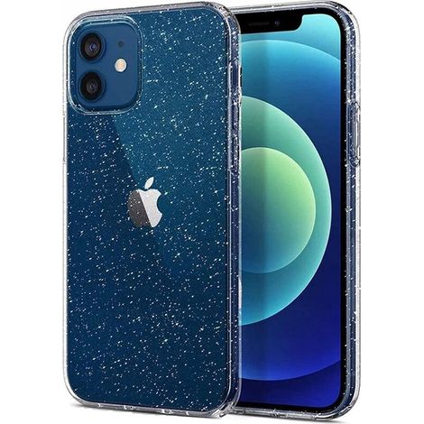 Funda para iPhone 14 Plus SHINE blindada MagSafe con purpurina incolora + cristal (1/5)