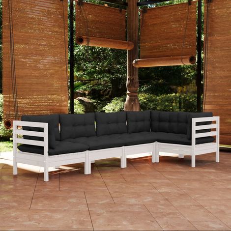 vidaXL 5 Piece Garden Lounge Set with Cushions White Pinewood (1/5)