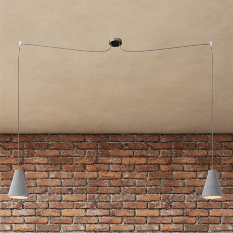 Spider - Lampada a sospensione multipla a 2 cadute Made in Italy completa di cavo tessile e paralume in cemento  Montato - Senza lampadina - Imbuto - Effetto Cemento - No