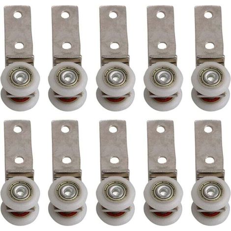 Set di 10 rulli metallici angolati da 2,5" x 0,75" con due ruote in plastica, adatti per porte scorrevoli, finestre e armadi, interasse fori 20 mm.