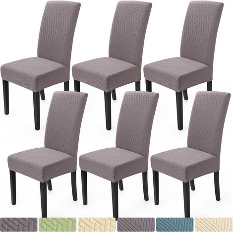 Stuhlhussen 6er Set Stretch Jacquard Dunkelgrau für Esszimmerstühle (1/5)