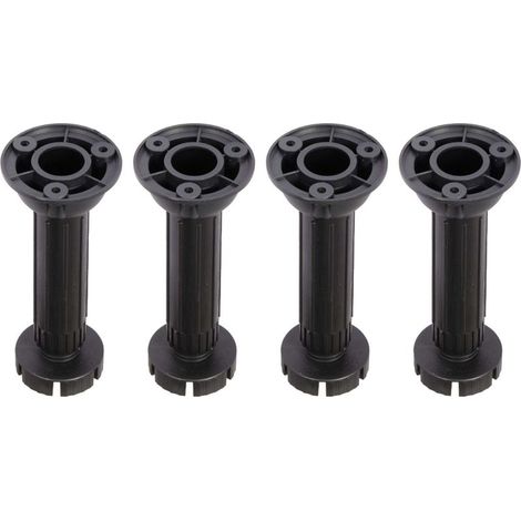 4 piedini regolabili per mobili, livellamento completo, altezza H = 150 mm, rotondi in plastica, supporto per base/zoccolo di cucina/bagno (1/2)