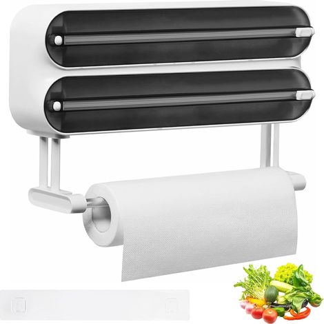 Derouleur Film Alimentaire Magnétique, Devidoir Essuie Tout Mural, Distributeur et Film Alimentaire, Porte Rouleau de Papier Essuie Tout, Distributeur Film Alimentaire Mural sans Percage, Noir (1/5)