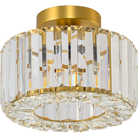 Lámpara de techo dorada y glamurosa con cristales de vidrio, redonda, Ø24,5 cm, 1xE27, 15W, GALACTICO Light Prestige