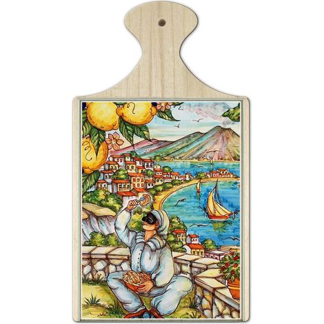Lupia - Tagliere in Legno Decorativo con Vetro stampato a colori multiuso con manico 16x29 cm PULCINELLA (1/4)
