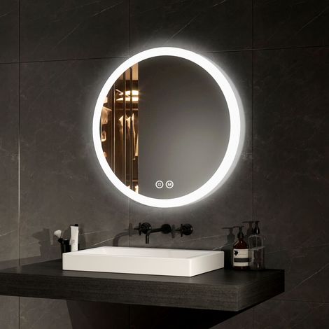EMKE LED Badspiegel mit Beschlagfrei 60cm Rund Badezimmerspiegel mit Warmweißes/Kaltweißes/Neutrales Licht