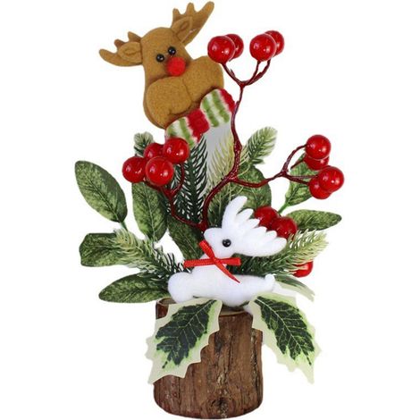 Mini-Weihnachtsdekoration, kleiner Tischschmuck mit roten Beeren für drinnen, Fensterbank oder Theke (1/2)