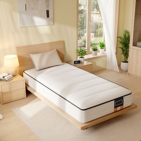 Matelas 90 x 190 cm, Mousse Mémoire de Forme Gel, Matelas Soutien 7 Zones, Housse Lavable, Chambre, Blanc (1/5)