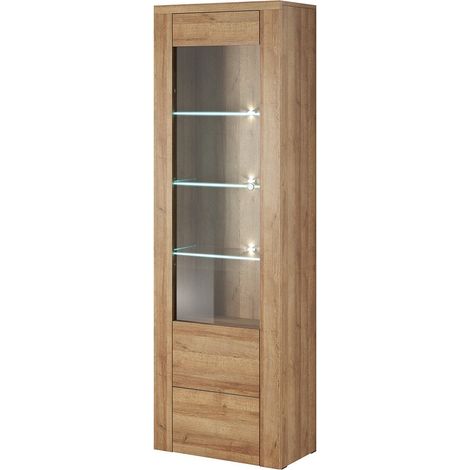 Hohe Design-Vitrine mit 1 Tür, Kollektion SANTIAGO. Farbe Eiche.