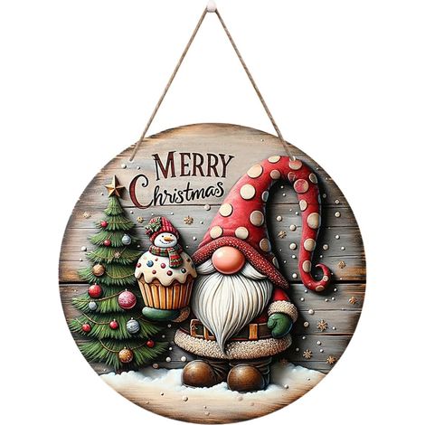 Panneaux « Joyeux Noël », sapins de Noël décorés de bonshommes de neige et de gnomes, décorations de Noël (1/5)
