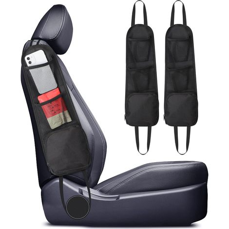 Organizer laterale per sedile auto in 2 pezzi, accessorio portaoggetti per auto, accessorio interno per tutti i sedili anteriori di auto e camion (nero)