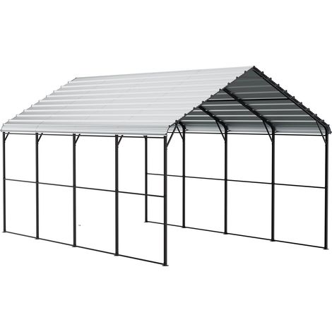 Abri Voiture Métallique Renforcé 3,6 x 6 m, Housse Garage Extérieur Acier Galvanisé Toit et Cadre, Tente Voiture avec Parois Latérales Amovibles, Shelter Multi-Usage pour Pick-up, Bateau, Auto, Tracte (1/5)