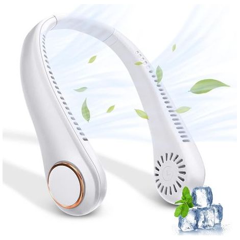 Ventilatore da collo portatile senza pale, ricaricabile tramite USB, regolabile a 360°.