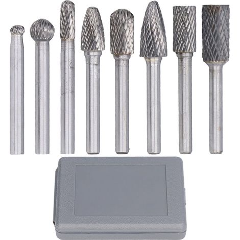 Lot de 8 Fraises Rotatives Carbure YG8 Double Coupe Tige 6mm pour Métaux Bois Bijouterie avec Boîtier Rangement (1/5)