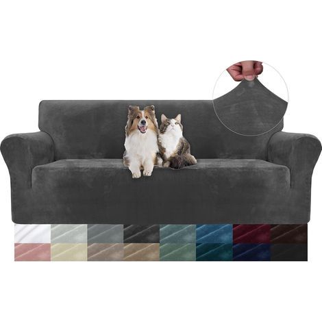 Sofa Cover, Stretch Velvet Fabric, Scratch Resistant, For 3-Seater Living Room (1/5)