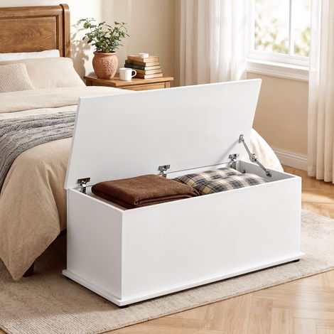 Banc de rangement. Banc de rangement multifonctionnel avec charnières de sécurité. Étagère à chaussures en bois avec couvercle pour entrée, couloir, chambre, salon. 100 x 40 x 40 cm. Blanc