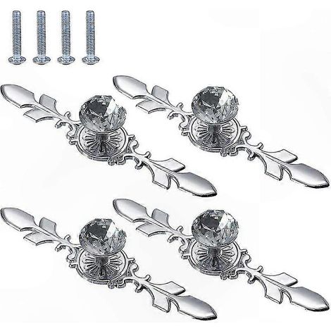 Poignées de tiroir en cristal transparent, lot de 4 boutons diamant pour placard, poignée de porte d'armoire, accessoire de meuble pour tiroirs et portes (1/5)