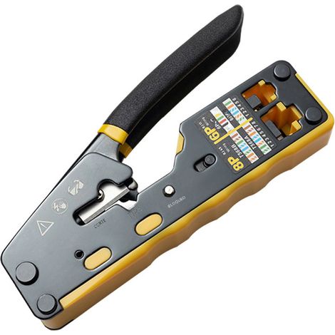 (Jaune) Pince à sertir, adaptée aux connecteurs Cat6, Cat5, Cat5e à passage direct et aux bornes RJ12. (1/5)