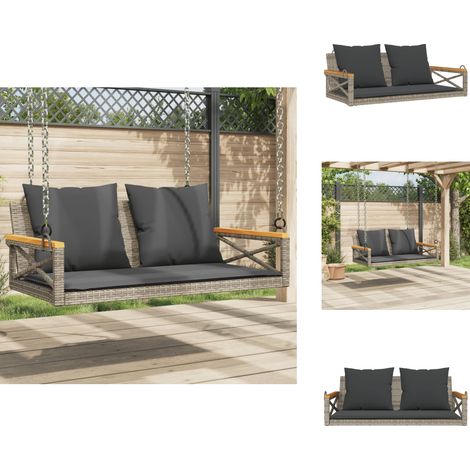 The Living Store Balancelle avec coussins gris 109x62x40 cm résine tressée - Meuble extérieur (1/5)