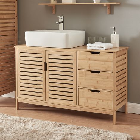 Mobile Sottolavabo Boksereys con Scomparto Chiuso e 3 Cassetti 60 x 100 x 35 cm - Bambù Naturale [en.casa] (1/5)