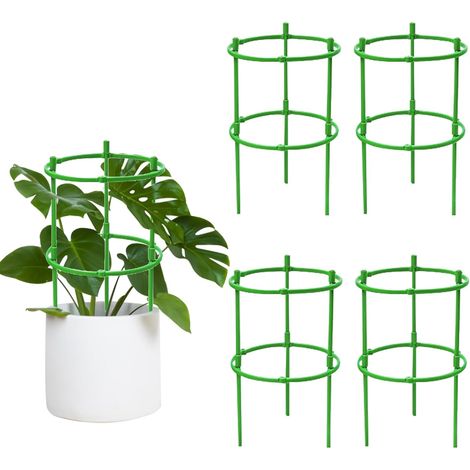 Tuteurs pour plantes, lot de 6 supports de jardin, anneaux ronds verts robustes, grand format en plastique (1/5)