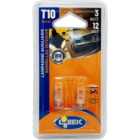 LAMPADINA TUTTO VETRO PER AUTO 3W - 12V - E4 - base T10 - pz.2 3W - 12V - E4 - base T10 - pz.2
