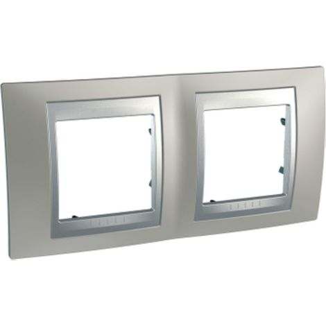 Plaque Unica Top 2 postes horizontale nickel mat liseré aluminium (MGU66.004.039)