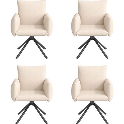 Set de 4 sillas giratorias 360° de terciopelo beige con reposabrazos y patas metálicas MODENUIT (1/5)