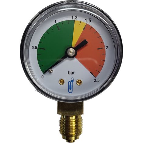 Manomètre chauffage central 0-2,5 bars – Raccord vertical 1/4" – MANOPI – Boîtier ABS Ø 50 mm