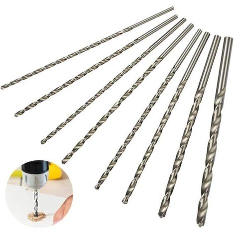 Juego de 8 brocas HSC extralargas de 200 mm, diámetros de 4 mm a 10 mm, perfectas para taladrar profundamente en madera y metal (1/4)