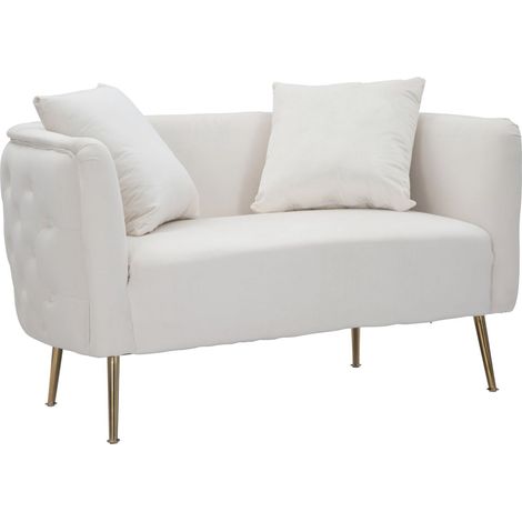 Divanetto "Bucarest" 2 posti in velluto gambe in metallo color oro per interni -Beige (1/4)