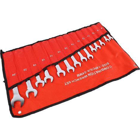 Jeu de 14 clés mixtes en acier allié finition miroir, robustes et résistantes, pour réparations et entretien. (1/5)
