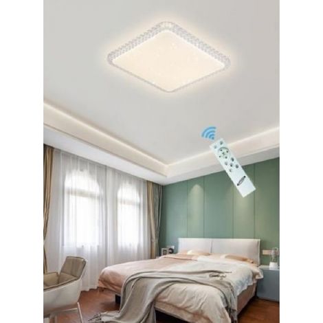 TrAdE Shop Traesio - Plafoniera Led 24w 48w Lampadario Smart 3 Toni Dimmerabile Effetto Cristallo C29 -