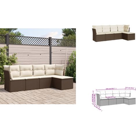 5-tlg. Garten-Sofagarnitur mit Kissen Braun Poly Rattan - Gartenmöbel Set - PE-Rattan Möbel - Outdoor Sofa - Lounge Set - Gartenlounge (1/3)