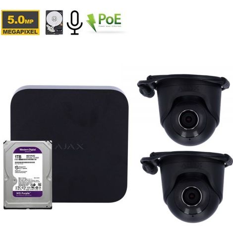 Ajax NVR Kit videosorveglianza Nero + Telecamera Turret 5Mp + Hard Disk 1Tb - 70938 2 Telecamere