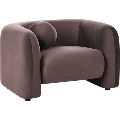 Sillón de sala de estar moderno con tapizado de terciopelo y cojín redondo marrón oscuro Leiren