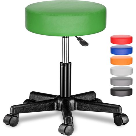 CASARIA® Taburete con ruedas altura regulable 46-60cm acolchado 10cm 360° Ø35cm Verde