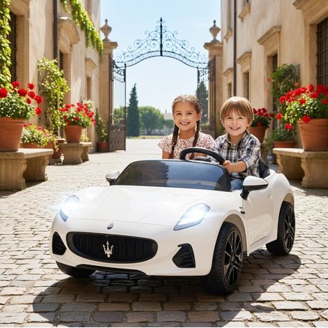 Elektro-Kinderauto 2-Sitzer 12 V mit Fernbedienung, LED, Musik, weiß HAVRYA (1/3)