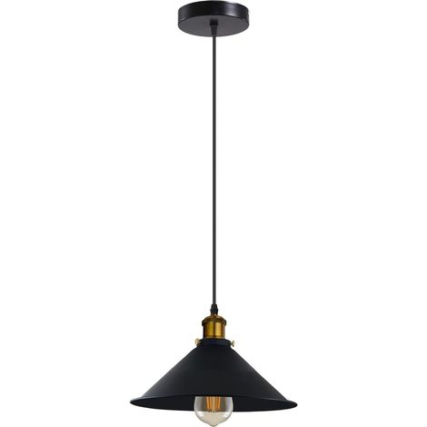 Suspension industrielle en métal noir, plafonnier conique avec abat-jour pour couloir, cuisine, îlot central, salle à manger et séjour (finitions modernes, design vintage) (1/5)