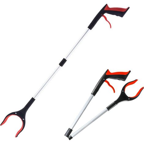 Raccoglitore di rifiuti pieghevole 2 in 1, non è necessario chinarsi, design con clip magnetica, raccoglitore di rifiuti pieghevole, 82 cm, rosso (1/5)