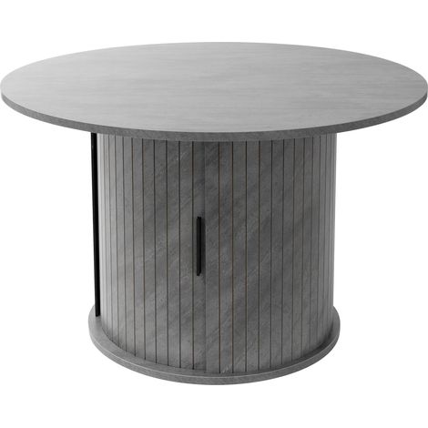 ML-Design Couchtisch mit Schiebetür, 80x80x50 cm, Beton-Optik, Grau, Runder Wohnzimmertisch mit Stauraum, Beistelltisch ideal für Wohnzimmer, Kaffeetisch im modernen Stil, Sofatisch für Tee und Kaffee (1/5)